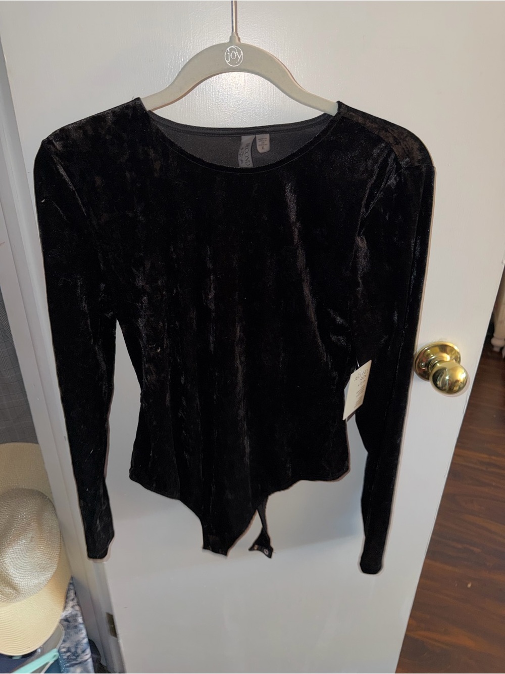 Second Skin Black Velvet Long-Sleeve Bodysuit - Women's Top